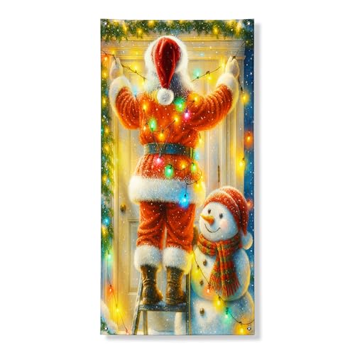Festliche Weihnachtsmann-Türabdeckung, Banner, dekorativ, bunte Weihnachtslichter, Winterwunderland, Haustürdekoration, für drinnen und draußen, Weihnachten, hängende Hintergrundzubehör, 91,4 x 183,9 von Generic
