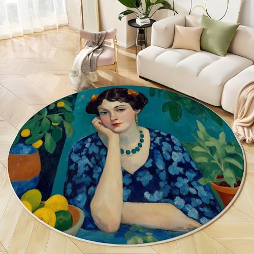 Figur Ölgemälde Waschbarer Teppich Rund 240 cm Runder Wohnzimmer Rutschfester Tepich Kurzflor Carpet Living Room Bedroom Esszimmer Teppiche Büro, Blaugrün, Realistischer Kunststil Figur Ölgemälde Waschbarer Teppich Rund 240 cm Runder Wohnzimmer Rutschfester Tepich Kurzflor Carpet Living Room Bedroom Esszimmer Teppiche Büro, Blaugrün, Realistischer Kunststil von Generic