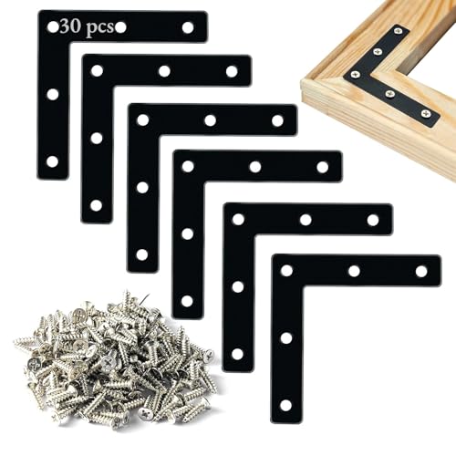 Flache Eckstreben – 30 Stück, 3-1/8 Zoll rechtwinklige Halterungen, Reparaturplatten für Holzmöbel, Bilderrahmen, Tische, Schränke, mit 150 Schrauben, Schwarz Flache Eckstreben – 30 Stück, 3-1/8 Zoll rechtwinklige Halterungen, Reparaturplatten für Holzmöbel, Bilderrahmen, Tische, Schränke, mit 150 Schrauben, Schwarz von Generic