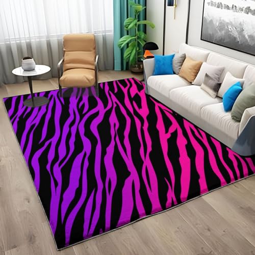 Fläche Teppich Wohnzimmer Teppiche Schlafzimmer Zebra-Lila Streifen Design Antirutschmatte Teppich Weiche Fußmatten für Flur Teppich Anti Rutsch Unterlage 140cm x 200cm von Generic