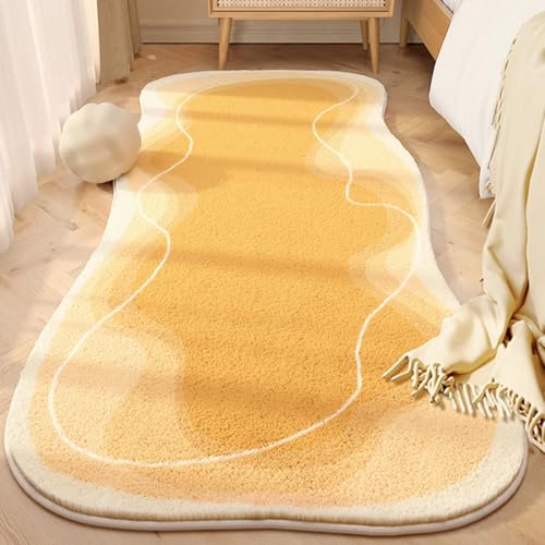 Flächenteppiche Für Zimmerdekoration, Nachttischmatten Teppiche Für Wohnzimmer, Unregelmäßig Geformter Rutschfester, Maschinenwaschbarer Teppich(Gelb,80x200cm) von Generic