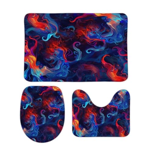 FlammeBadezimmerteppich Set 3 Teilig,WasserFeuer Badematte Teppiche & Toilettendeckelabdeckung Set Waschbar mit U-förmiger Badematte von Generic