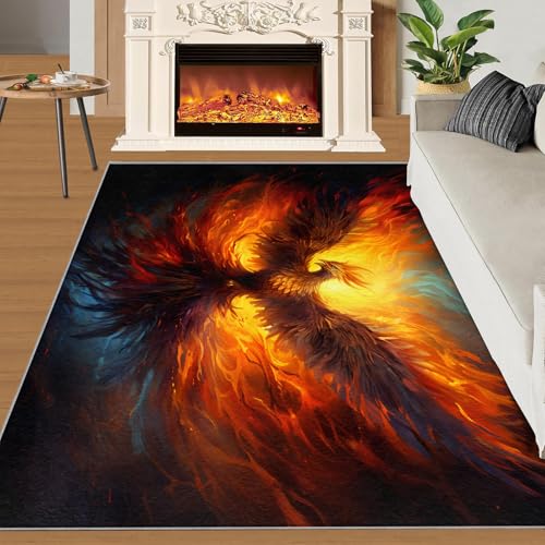 Flammen-Phönix Teppich Coole Flammen Kinderteppiche Fabeltiere 70x120 Rug Phönix Vorleger Rutschfester Teppich Für Stark Frequentierte Bereiche von BEQUTIY