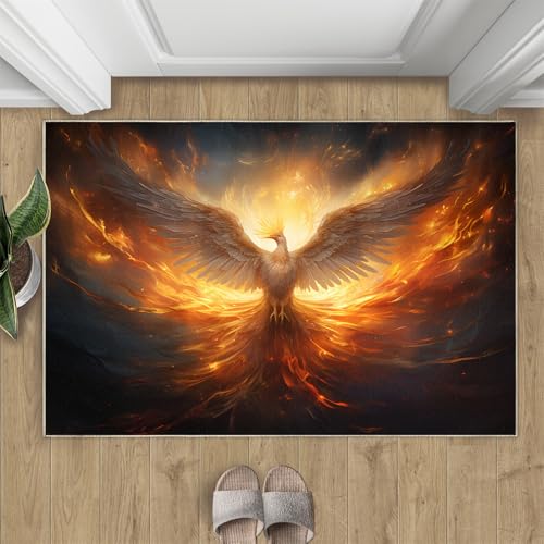 Flammen-Phönix Teppich Flammen Fabeltiere Kleine Teppiche Moderner Minimalismus Schwarz 50x80 Rug Phönix Vorleger Rutschfester Teppich Für Stark Frequentierte Bereiche Flammen-Phönix Teppich Flammen Fabeltiere Kleine Teppiche Moderner Minimalismus Schwarz 50x80 Rug Phönix Vorleger Rutschfester Teppich Für Stark Frequentierte Bereiche von BEQUTIY