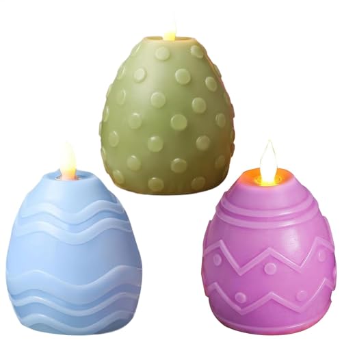 Flammenlose Osterei-Kerze, Flackernde Kerze Ostern, Flammenlose Ostern-Kerze – Flammenlose Ostern-Kerze, Frühlingsdekoration, Flackernde Osterei-Kerze, 3 X Künstliche Kerze, Elektrische Kerze, Schreib von Generic