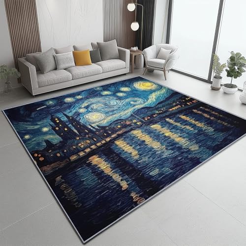 Flanell Teppich, Abstrakt Ölgemälde Stadtlandschaft Druck Design weicher Teppich, Heimdekoration für Wohnzimmer Schlafzimmer Bodenteppich, 60 x 90 cm, pflegeleicht - Bunt von Generic