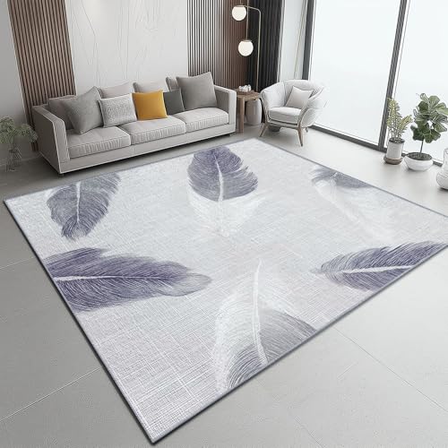 Flanell Teppich, Einfach Feder Textur Druck Design weicher Teppich, Heimdekoration für Wohnzimmer Schlafzimmer Bodenteppich, 160 x 230 cm, pflegeleicht - Grau Weiß von Generic
