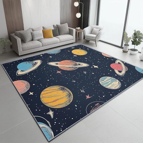 Flanell Teppich, Gemalt Planetenelemente Sterne Druck Design weicher Teppich, Heimdekoration für Wohnzimmer Schlafzimmer Bodenteppich, 60 x 90 cm, pflegeleicht - Bunt von Generic