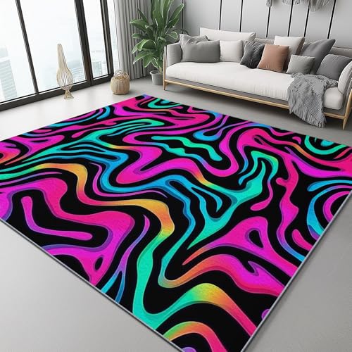 Flanell Teppich, Gemalt Streifen Abstrakt Druck Design weicher Teppich, Heimdekoration für Wohnzimmer Schlafzimmer Bodenteppich, 60 x 90 cm, pflegeleicht - Bunt von Generic