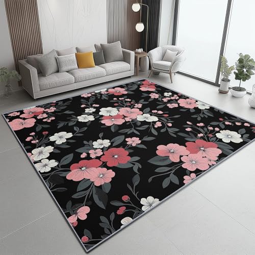 Flanell Teppich, Japanisch Retro Blumen Blätter Druck Design weicher Teppich, Heimdekoration für Wohnzimmer Schlafzimmer Bodenteppich, 60 x 90 cm, pflegeleicht - Bunt von Generic