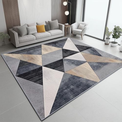 Flanell Teppich, Modern Abstrakt Dreiecke Druck Design weicher Teppich, Heimdekoration für Wohnzimmer Schlafzimmer Bodenteppich, 80 x 150 cm, pflegeleicht - Grau Aprikose von Generic