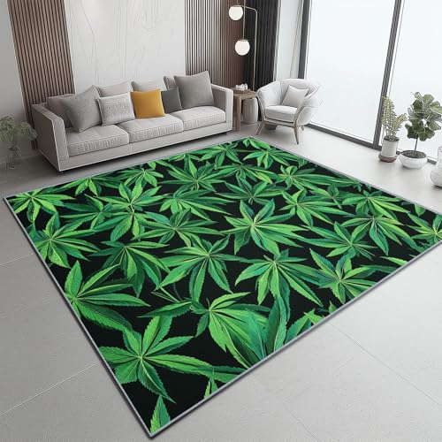 Flanell Teppich, Nahaufnahme Blatt Marihuanablatt Druck Design weicher Teppich, Heimdekoration für Wohnzimmer Schlafzimmer Bodenteppich, 160 x 230 cm, pflegeleicht - Grün Schwarz Flanell Teppich, Nahaufnahme Blatt Marihuanablatt Druck Design weicher Teppich, Heimdekoration für Wohnzimmer Schlafzimmer Bodenteppich, 160 x 230 cm, pflegeleicht - Grün Schwarz von Generic