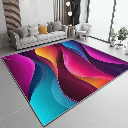 Flanell Teppich, Wellen Textur Abstrakt Druck Design weicher Teppich, Heimdekoration für Wohnzimmer Schlafzimmer Bodenteppich, 60 x 90 cm, pflegeleicht - Bunt von Generic