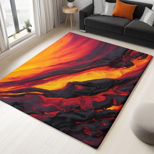 Flanell Teppich 120 x 170 cm, kurzflor rutschfest Teppiche Natur Lava Berge Musterdruck Bodenüberwurfmatte, Dunkelrot Waschbare Teppich für Schlafzimmer Wohnzimmer Flanell Teppich 120 x 170 cm, kurzflor rutschfest Teppiche Natur Lava Berge Musterdruck Bodenüberwurfmatte, Dunkelrot Waschbare Teppich für Schlafzimmer Wohnzimmer von Generic