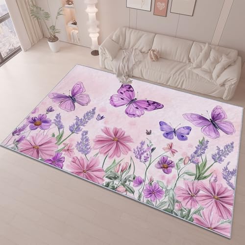 Flanell Teppich 160 x 230 cm Für Küche Flur Esszimmer Eingangsbereich, Illustration Blumen Schmetterling Thema Superweicher Teppiche Leicht Zu Reinigen, Lila Heimdekoration Dauerhaft rutschfest Flanell Teppich 160 x 230 cm Für Küche Flur Esszimmer Eingangsbereich, Illustration Blumen Schmetterling Thema Superweicher Teppiche Leicht Zu Reinigen, Lila Heimdekoration Dauerhaft rutschfest von Generic