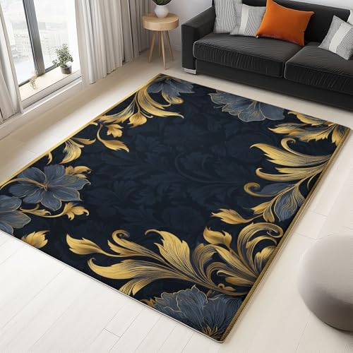 Flanell Teppich 60 x 120 cm, kurzflor rutschfest Teppiche Luxus Blumen Bordüre Musterdruck Bodenüberwurfmatte, Schwarz Waschbare Teppich für Schlafzimmer Wohnzimmer Flanell Teppich 60 x 120 cm, kurzflor rutschfest Teppiche Luxus Blumen Bordüre Musterdruck Bodenüberwurfmatte, Schwarz Waschbare Teppich für Schlafzimmer Wohnzimmer von Generic