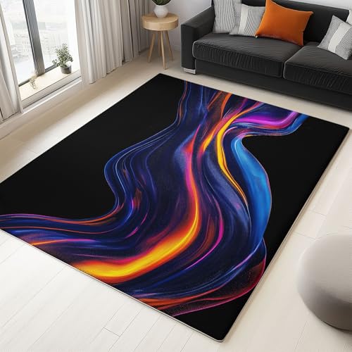 Flanell Teppich Fantasie Surreal Linien Weich Kurzflor Waschbar rutschfest, Schwarz Dunkelblau Teppich für Schlafzimmer Bür Kinderzimmer, 140 x 200 cm Teppiche für Heimdekoration Wohnzimmer von Generic