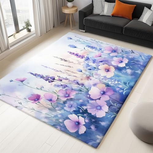 Flanell Teppich Traum Aquarell Blume Weich Kurzflor Waschbar rutschfest, Lila Teppich für Schlafzimmer Bür Kinderzimmer, 140 x 200 cm Teppiche für Heimdekoration Wohnzimmer Flanell Teppich Traum Aquarell Blume Weich Kurzflor Waschbar rutschfest, Lila Teppich für Schlafzimmer Bür Kinderzimmer, 140 x 200 cm Teppiche für Heimdekoration Wohnzimmer von Generic