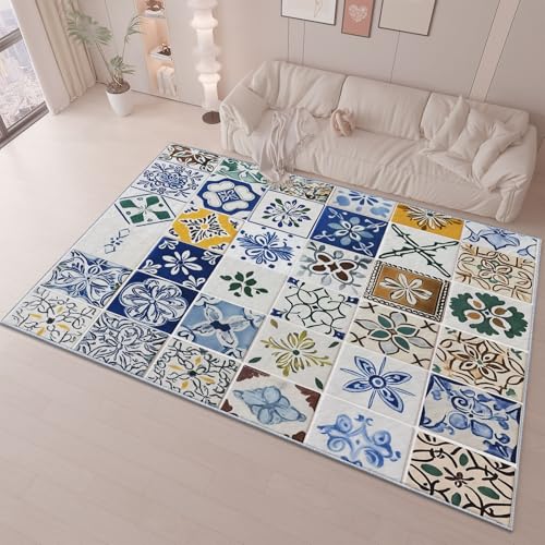 Flanell Teppich Wohnzimmer Traditionell Fliesen Muster – Kurzflor & Flauschig – Waschbar & rutschfest – Weicher Teppich Für Schlafzimmer, Esszimmer Blau Grün 140 X 200 cm Flanell Teppich Wohnzimmer Traditionell Fliesen Muster – Kurzflor & Flauschig – Waschbar & rutschfest – Weicher Teppich Für Schlafzimmer, Esszimmer Blau Grün 140 X 200 cm von Generic
