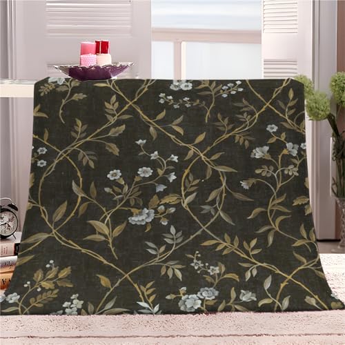 Flanelldecke Botanischer Blumendruck Kuscheldecke 150x200cm, Fällt Nicht ab Fleecedecke, Soft Weiche Wohndecke Warm Schwarzes Gold Flauschige Decke TV-Decke Sofadecke oder Bettüberwurf von Generic