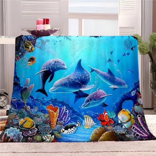 Flanelldecke Delfin- Und Fischdruck Kuscheldecke 70x100cm, Fällt Nicht ab Fleecedecke, Soft Weiche Wohndecke Warm Blau Flauschige Decke TV-Decke Sofadecke oder Bettüberwurf von Generic