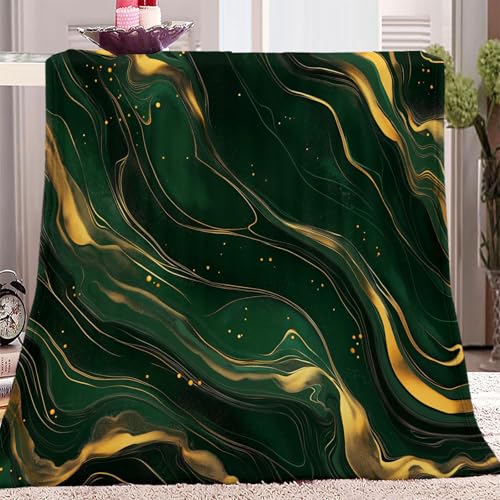 Flanelldecke Kuscheldecke Dunkelgrüner Und Goldener Marmor Dunkelgrün Super Soft Weich Wohndecke Warm Flauschig Decke Sofadecke oder Tagesdecke, Wohndecke für Erwachsene und Kinder Geschenk 200x220 cm von Generic