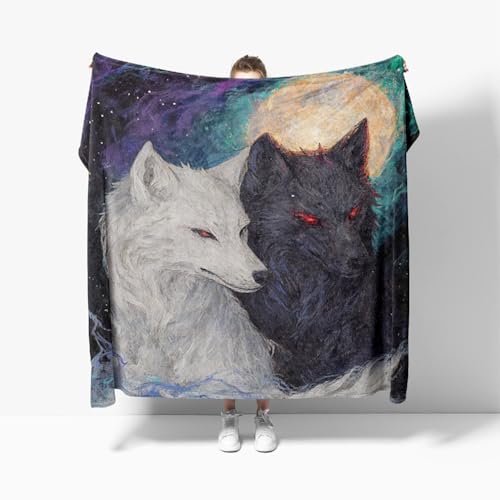Flauschige Kuscheldecke XL 130x150 cm Schwarz-WeißEs Wolfs-Muster Anti-Fading und Nicht Fallend TV-Decke Weich Warm Wohndecke Bunt Fleecedecke als Sofadecke Bettüberwurf Geschenkdecke von Generic