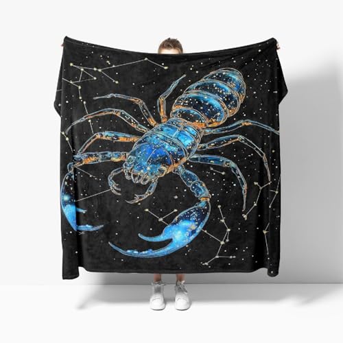 Flauschige Kuscheldecke XL 150x200 cm Skorpion-Sternbild Anti-Fading und Nicht Fallend TV-Decke Weich Warm Wohndecke Schwarzer Sternenhimmel Fleecedecke als Sofadecke Bettüberwurf Geschenkdecke von Generic