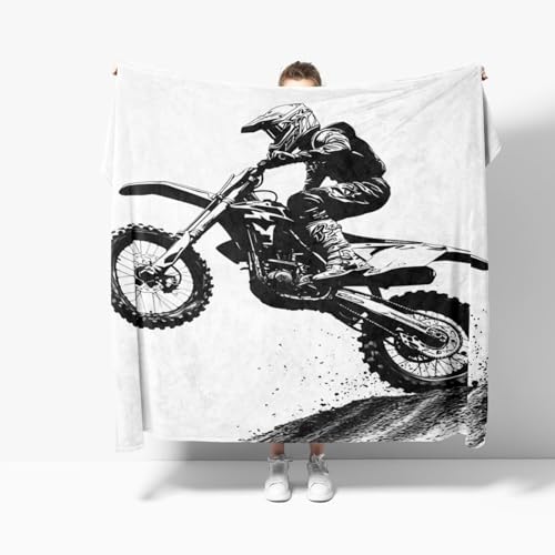 Flauschige Kuscheldecke XL 150x200 cm Sport Motocross Anti-Fading und Nicht Fallend TV-Decke Weich Warm Wohndecke Schwarz Weiß Fleecedecke als Sofadecke Bettüberwurf Geschenkdecke von Generic