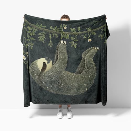 Flauschige Kuscheldecke XXL 180x200 cm Cartoon-Faultier-Muster Anti-Fading und Nicht Fallend TV-Decke Weich Warm Wohndecke DunkelgrüN Fleecedecke als Sofadecke Bettüberwurf Geschenkdecke von Generic