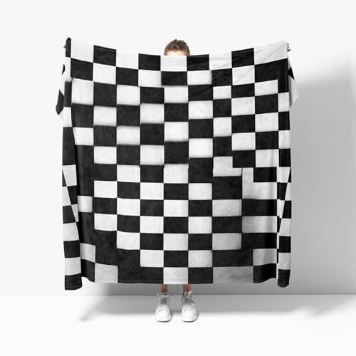 Flauschige Kuscheldecke XXL 180x200 cm Kariertes Muster Anti-Fading und Nicht Fallend TV-Decke Weich Warm Wohndecke Schwarz Und Weiß Fleecedecke als Sofadecke Bettüberwurf Geschenkdecke von Generic