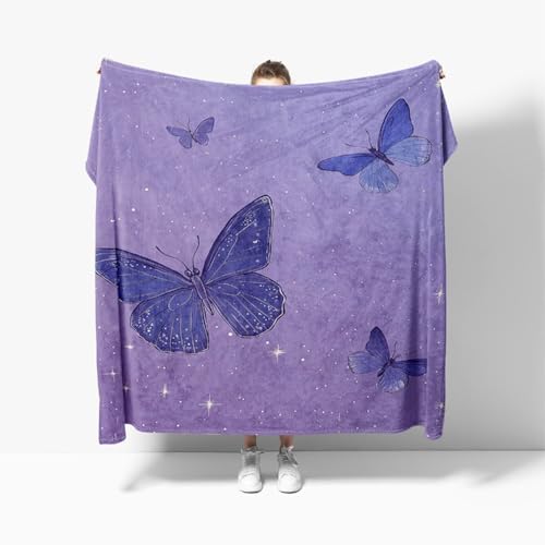 Flauschige Kuscheldecke XXL 180x220 cm Blauer Schmetterling-Sternenlicht Anti-Fading und Nicht Fallend TV-Decke Weich Warm Wohndecke Lila Fleecedecke als Sofadecke Bettüberwurf Geschenkdecke von Generic