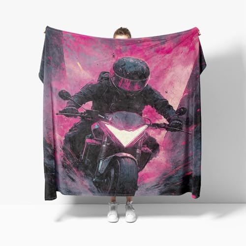Flauschige Kuscheldecke XXL 180x220 cm Offroad-Motorradsportler Anti-Fading und Nicht Fallend TV-Decke Weich Warm Wohndecke Rosa Fleecedecke als Sofadecke Bettüberwurf Geschenkdecke von Generic
