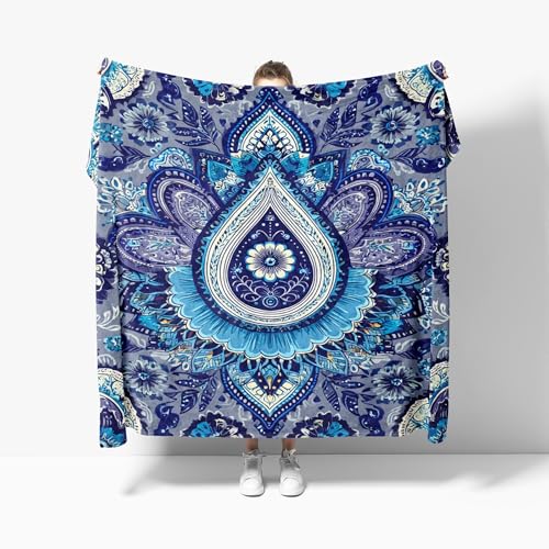Flauschige Kuscheldecke XXL 180x220 cm WunderschöNes Paisley Muster Anti-Fading und Nicht Fallend TV-Decke Weich Warm Wohndecke Blau Fleecedecke als Sofadecke Bettüberwurf Geschenkdecke von Generic