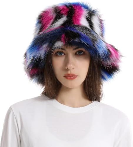 Flauschiger Fischerhut Für Frauen Mädchen Kunstpelz Fischermütze Warme Flauschige Kopfbedeckung, White Royal Blue, M von Generic