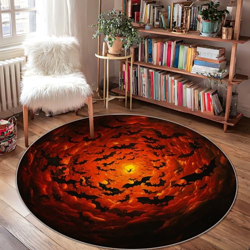 Fledermaus-Teppich, Halloween, Gothic, Wolken, Sonne, Halloween, Orange, rutschfeste Unterseite, runde Fußmatte, Überwurf, Teppich, Kanteneinfassung, Badezimmer, Eingang, Nachttisch, Tür, Dekoration Fledermaus-Teppich, Halloween, Gothic, Wolken, Sonne, Halloween, Orange, rutschfeste Unterseite, runde Fußmatte, Überwurf, Teppich, Kanteneinfassung, Badezimmer, Eingang, Nachttisch, Tür, Dekoration von Generic