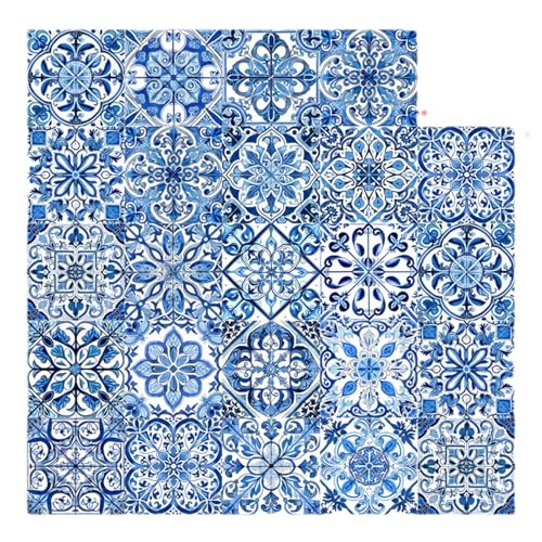 Fliesenaufkleber Peel & Stäbchen-24 Stück lebendiger Druck, selbstklebender wasserdichter Aufkleber | Portugiesisches weiß-blaues Muster, Renovierungs-Wandpaneele für d Fliesenaufkleber Peel & Stäbchen-24 Stück lebendiger Druck, selbstklebender wasserdichter Aufkleber | Portugiesisches weiß-blaues Muster, Renovierungs-Wandpaneele für d von Generic