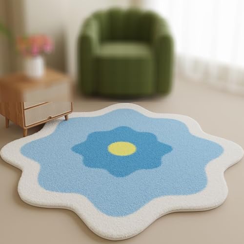 Floral Waschbar Bereich Teppich, Unregelmäßig Geformten Bereich Teppich Für Wohnzimmer, Anti-Rutsch-Teppichs Für Mädchen Schlafzimmer Bad Kinderzimmer Küche(Floral C,140x140cm) von Generic