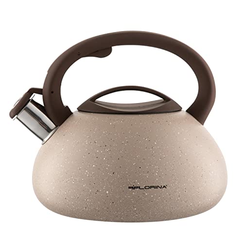 FLORINA Wasserkessel (2,5 l) I Edelstahl Teekessel LAVA I Flötenkessel mit Silikongriff I Automatischer Pfiff I Wasserkocher für Induktionsherd, Gasherd und Elektroherd I Farbe: Beige von FLORINA