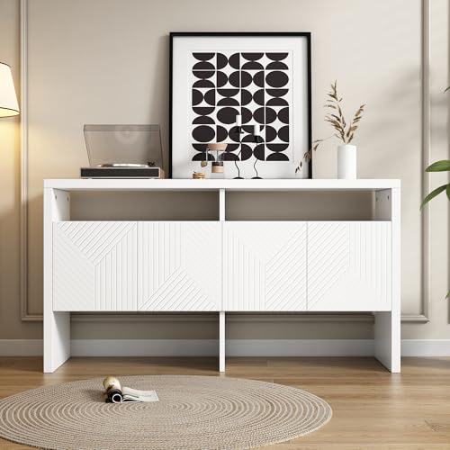 Flurschrank mit 2 offenen Fächern 4 Türen Sideboard 140x75x35 cm Buffet für Küche Esszimmer Wohnzimmer Kabinett Modernes Beistellschrank Aufbewahrungsschrank Weiß von Generic