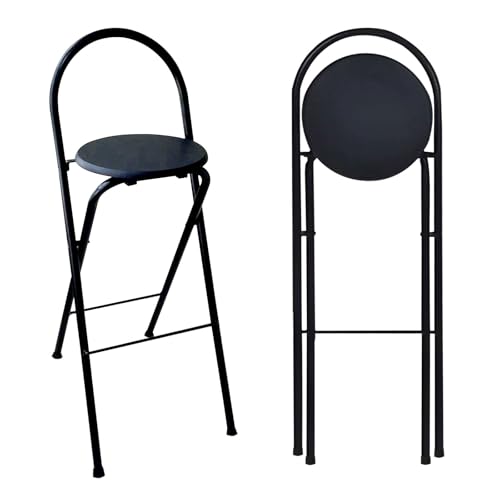 Foldable Bar Stools with BackrestAdjustable Height 60/65/70/75cmMax Load 125kgPortable Kitchen Counter ChairsIndoor/Outdoor Use (Black Set of 7) von Generic