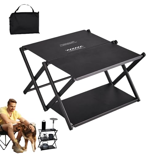 Folding Table for Camping,Metal Camp Tables Portable Foldable | Metal Three-Layer Rack with Storage Bag, Storage Shelves Compact for Fishing BBQ Patio Beach Picnic Kitchen von Generic