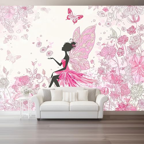Fototapete 250 x 175 cm, Cartoon Blumen Blumen Fee Tapeten Vliestapete Modern Wandtapete für Wohnzimmer Schlafzimmer TV Hintergrund Kinderzimmer Büro Wanddeko Motivtapeten, Rosa Fototapete 250 x 175 cm, Cartoon Blumen Blumen Fee Tapeten Vliestapete Modern Wandtapete für Wohnzimmer Schlafzimmer TV Hintergrund Kinderzimmer Büro Wanddeko Motivtapeten, Rosa von Generic