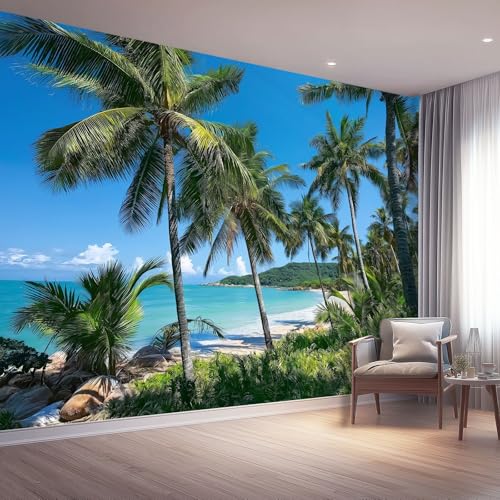 Fototapete 250 x 175 cm, Natur Tropischer Strand Palmen Fotografie Tapeten Vliestapete Modern Wandtapete für Wohnzimmer Schlafzimmer TV Hintergrund Kinderzimmer Büro Wanddeko Motivtapeten, Grün Blau Fototapete 250 x 175 cm, Natur Tropischer Strand Palmen Fotografie Tapeten Vliestapete Modern Wandtapete für Wohnzimmer Schlafzimmer TV Hintergrund Kinderzimmer Büro Wanddeko Motivtapeten, Grün Blau von Generic
