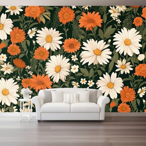Fototapete 300 X 210 Cm Blumen Auf Dem Land Orange Gänseblümchen Grüne Blätter 3D Effekt Fototapeten Wandbild Motivtapeten Vliestapete Moderne Wandtapete Wand Schlafzimmer Wohnzimmer von Generic