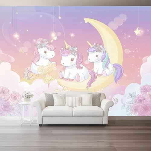 Fototapete 350 x 256 cm, Cartoon Mond Sterne Einhorn Tapeten Vliestapete Modern Wandtapete für Wohnzimmer Schlafzimmer TV Hintergrund Kinderzimmer Büro Wanddeko Motivtapeten, Rosa Gelb Fototapete 350 x 256 cm, Cartoon Mond Sterne Einhorn Tapeten Vliestapete Modern Wandtapete für Wohnzimmer Schlafzimmer TV Hintergrund Kinderzimmer Büro Wanddeko Motivtapeten, Rosa Gelb von Generic