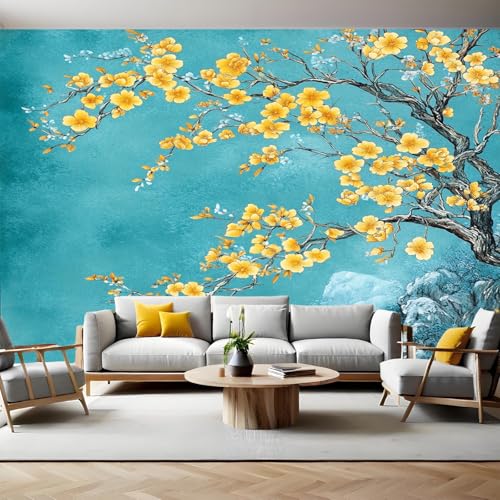 Fototapete 350 x 256 cm Türkisfarbene und gelbe Blüten Vlies Tapete 3D Effekt Mustertapete Wanddeko Design Schlafzimmer Wohnzimmer Lounge Flur TV Hintergrund Wand Mural Fototapete 350 x 256 cm Türkisfarbene und gelbe Blüten Vlies Tapete 3D Effekt Mustertapete Wanddeko Design Schlafzimmer Wohnzimmer Lounge Flur TV Hintergrund Wand Mural von Generic