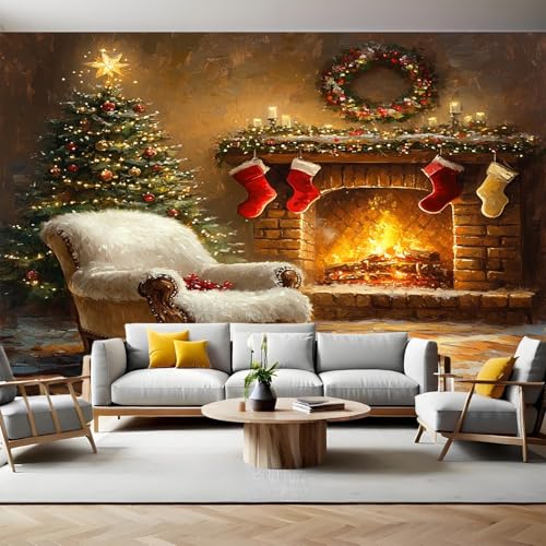 Fototapete 350 x 256 cm Weihnachtsbaum und Kamin Vlies Tapete 3D Effekt Mustertapete Wanddeko Design Schlafzimmer Wohnzimmer Lounge Flur TV Hintergrund Wand Mural Fototapete 350 x 256 cm Weihnachtsbaum und Kamin Vlies Tapete 3D Effekt Mustertapete Wanddeko Design Schlafzimmer Wohnzimmer Lounge Flur TV Hintergrund Wand Mural von Generic