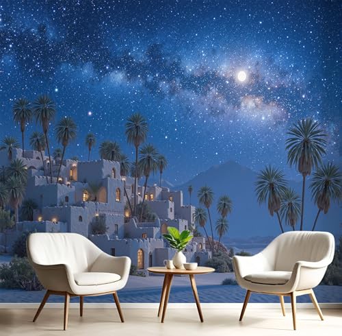 Fototapete 350×256Cm, Fantasie Sternenhimmel Wanddeko Foto Tapete Schlafzimmer Wohnzimmer Seidentuch Tapete, Dunkelblau Wüstenhaus Wand Dekoration Fototapete 350×256Cm, Fantasie Sternenhimmel Wanddeko Foto Tapete Schlafzimmer Wohnzimmer Seidentuch Tapete, Dunkelblau Wüstenhaus Wand Dekoration von Generic