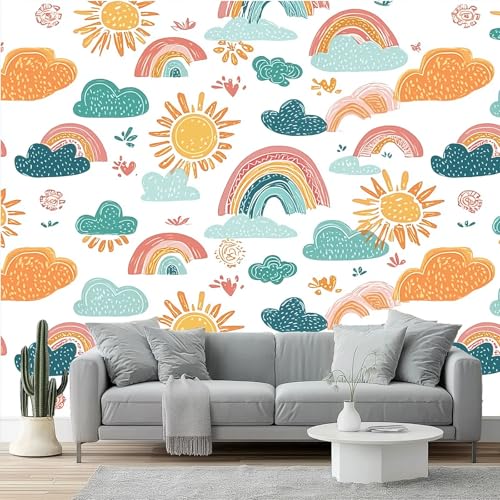 Fototapete 3D Effekt Tapete 350 x 256 cm Moderne Vlies-Fototapete, Niedlich Sonne Regenbogen Und Wolken Tapeten Wandbilder für Wohnzimmer Schlafzimmer Kinderzimmer Dekoration Wanddeko Art, Orange Blau Fototapete 3D Effekt Tapete 350 x 256 cm Moderne Vlies-Fototapete, Niedlich Sonne Regenbogen Und Wolken Tapeten Wandbilder für Wohnzimmer Schlafzimmer Kinderzimmer Dekoration Wanddeko Art, Orange Blau von Generic